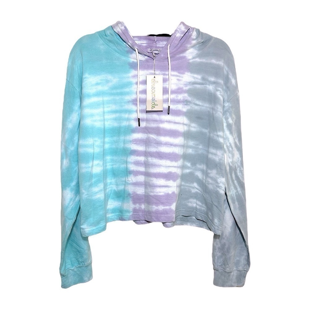 DREAMSICLE Cotton Tie-Dye Sweatshirt in Aqua, Pink & Grey with Hoodie